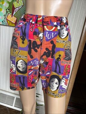 60s 70s Graphic denim counter culture  Shorts in Purple & Orange